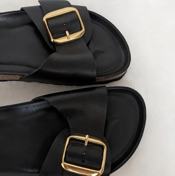 Stockholm Design Group Genuine Leather Black Big Buckle Cork Bed Sandals Size 39 - Picture 11 of 14